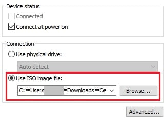 vmware cd dvd settings